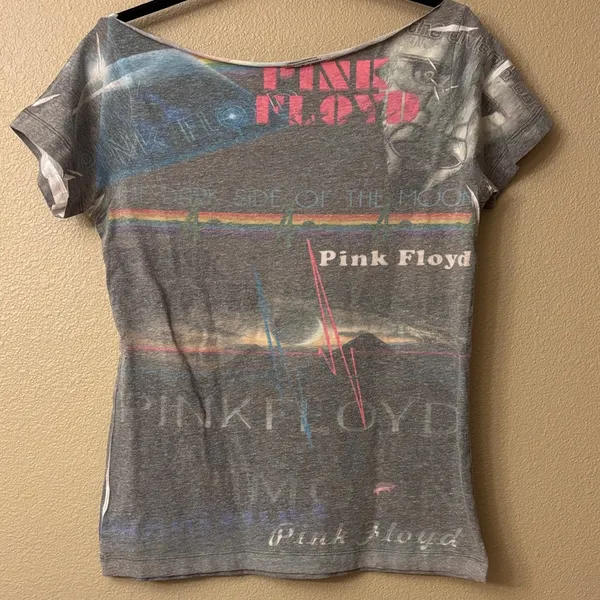 Pink Floyd Dark Side of the Moon Gray Graphic Concert Band Tee Rainbow Print M/L - Image 6