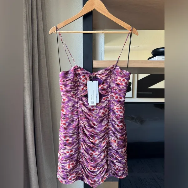 NWT Zara purple printed mini dress with ruching small summer - Image 3