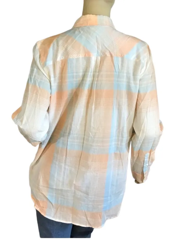 J. Crew "The Perfect Shirt" Peach & Blue Cotton Plaid Button Down (M) - Image 2