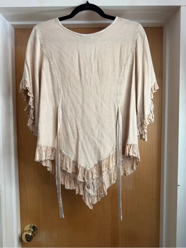 My Choice Women’s Boho Embroidered Tie Waist Ruffle Top-100% Rayon. Size: Large - Image 4