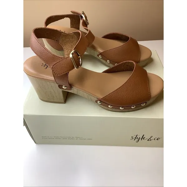 Style & Co Size 6 Anddreas Platform Block-Heel Sandals, Brown, Women, Preloved - Image 3