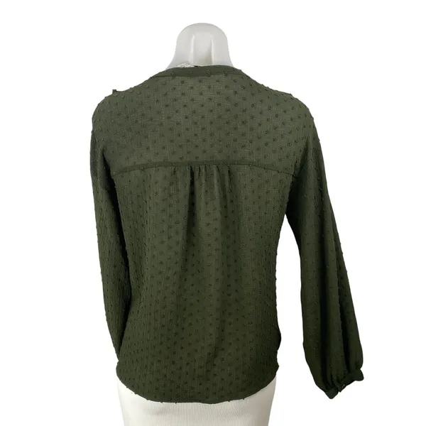 Zara Green Swiss Dots Ruffle V Neck Long Sleeve Button Up Shirt Blouse Top Sz S - Image 4