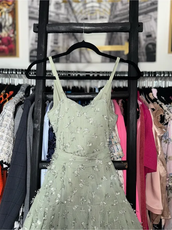 Selfie Leslie Sheri Embellished Chiffon Olive Wrap Mini Dress Medium New NWT - Image 12