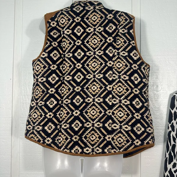 Entro Navy White Aztec Southwestern Quilted Full Zip Front Vest Sz Large EUC - Image 5