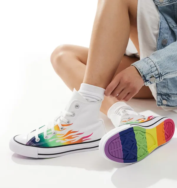 CONVERSE Chuck Taylor all star hi top rainbow flames shoes sneakers women’s 8 new - Image 9