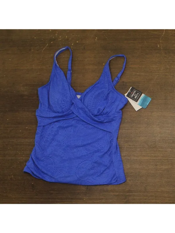 NWT Swim Solutions Printed Twist-Front Tankini Swim Top Blue Paisley Jaquard 10 - Image 2