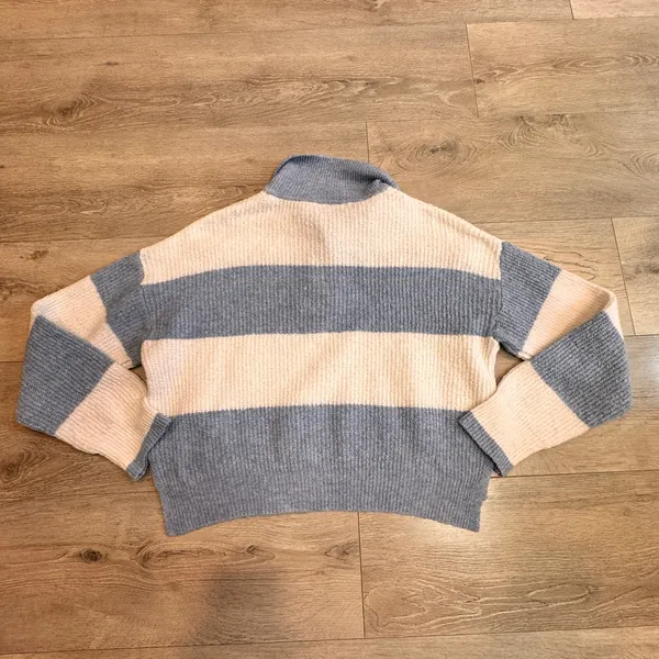Ultra Flirt Striped Knit Polo‎ Sweater Blue Cream Womens XLarge XL - Image 2