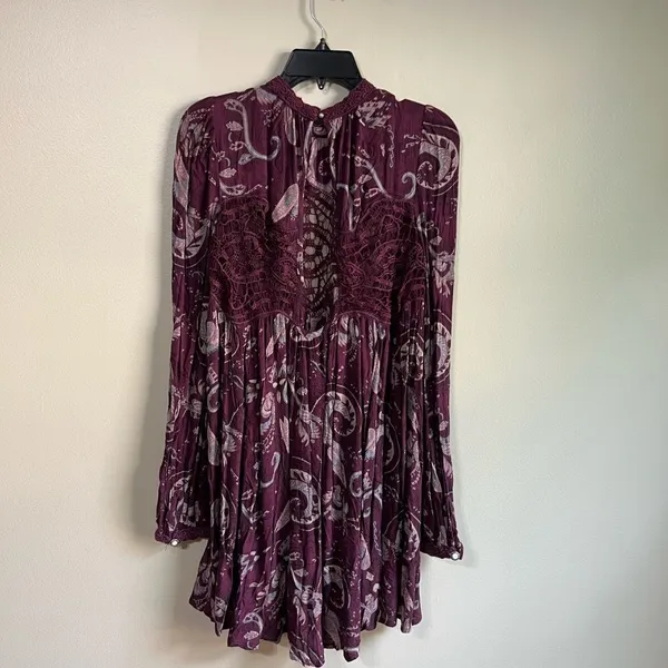 free people sweet thing printed tunic dress purple paisley burgundy size‎ small - Image 11