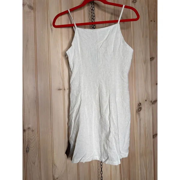 NWT Lulus Chic Objective Light Beige Button-Front Mini Dress Linen Neutral Sz XS - Image 7