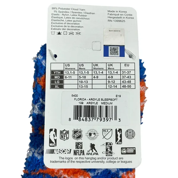 NWT University of Florida Gators Argyle Sleepsoft Socks Unisex Orange Blue Fuzzy - Image 4