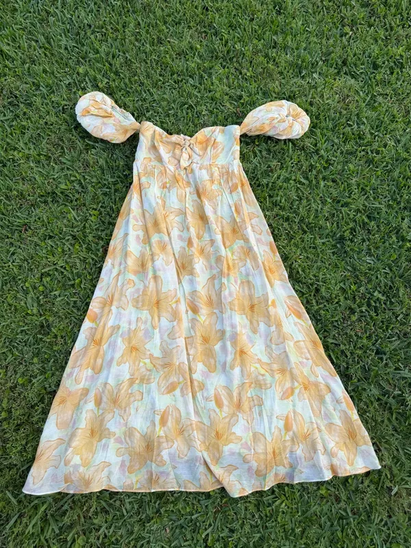 ASTR The Label Floral Off Shoulder Midi Dress Orange Yellow Size M Romantic🌼 - Image 8
