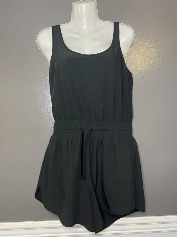 Abercrombie & Fitch Romper Womens Small Black Scoop Drawstring Waist Pockets - Image 2
