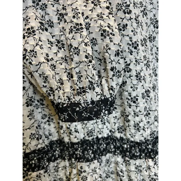 Madewell Floral Clipdot Peplum Top Womens Medium White Black V-Neck Long Sleeve - Image 9