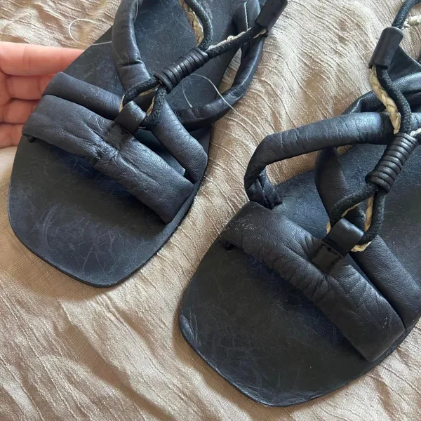 Free People Black Leather Lace-Up Gladiator Sandals Size 6.5 - Image 3