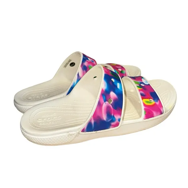 Crocs Classic Slide‎ Sandals Tie Dye Cherry Graphic Women's 9 Men's 7 - Image 3