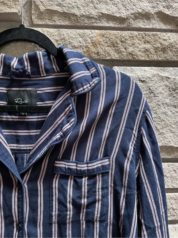 Rails Camden Stripe Navy Button Up Blouse Top Small - Image 6