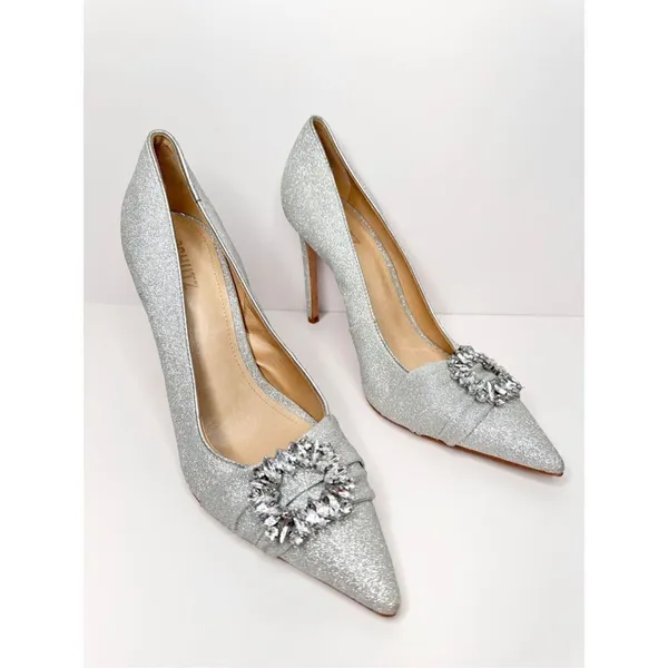 SCHUTZ Pumps‎ Womens Size 10 Embellished Silver Pointed Toe Heels - Image 4
