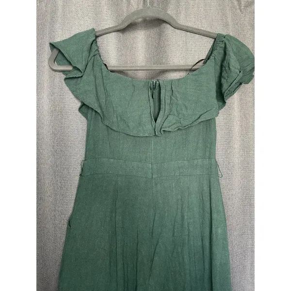 Lulu's‎ June Bloom Dk Green Linen Culotte Jumpsuit Size XS Off Shoulder - Image 6