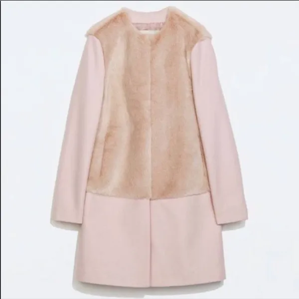 Zara pink wool peacoat faux fur blogger fave Small - Image 3
