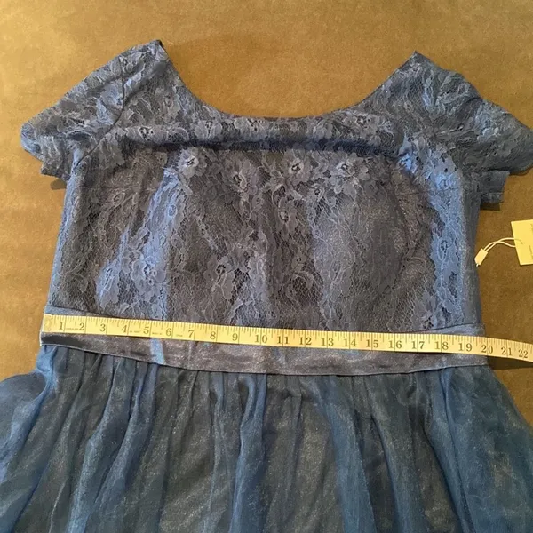 Women’s Blue Full Length Tulle & Lace Sort Sleeve Bridesmaid Dress Size XL NWT - Image 8