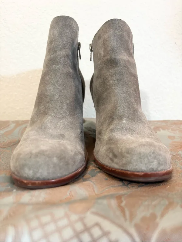 Kork Ease Natalya Gray Distressed Nubuck Leather Stacked Wedge Bootie Heel Sz 8 - Image 4