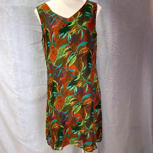 Vintage‎ Y2K Robbie Bee 100% Silk Slip Dress Abstract Olive Multi Lined Artsy M - Image 8