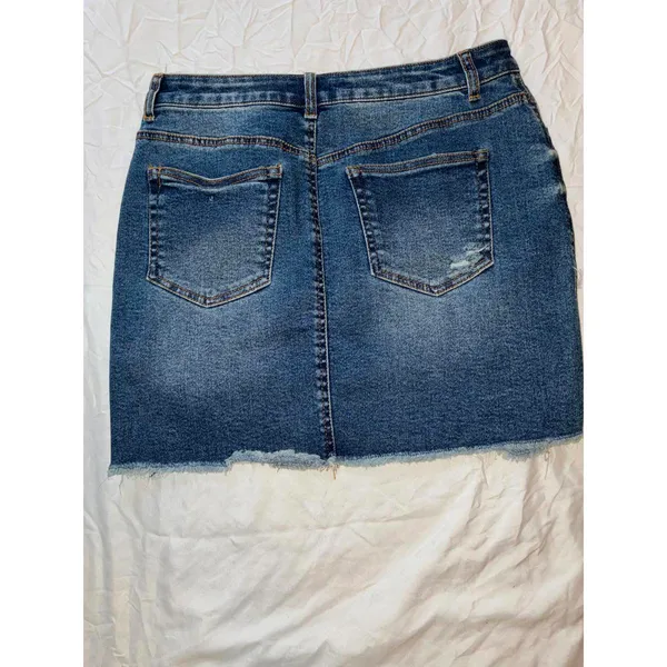 Wax Jeans Distressed Denim Mini Skirt Raw Hem Size L - Image 2