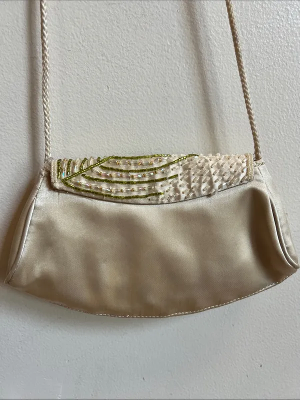 Peacock Ivory Beaded vintage Evening Clutch or shoulder bag - Image 3