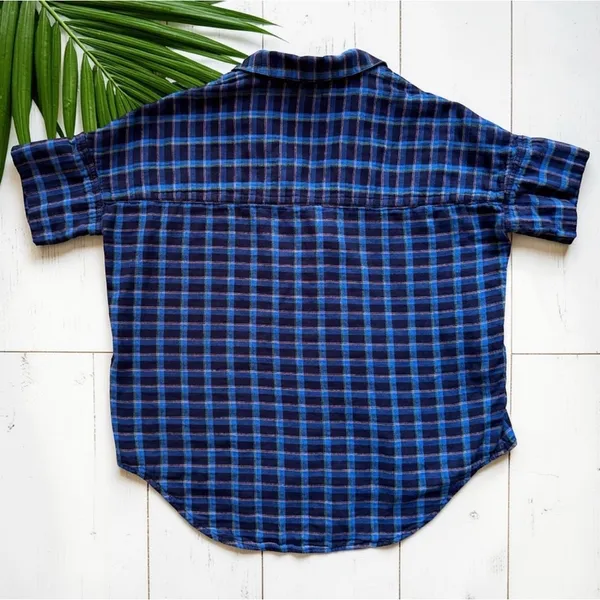 Madewell XS Blue Plaid Short Sleeve Popover Shirt 100% Cotton - Image 9