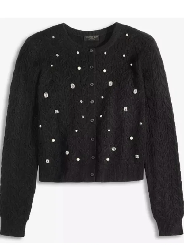 Charter Club 100% Cashmere Embellished Cable-Knit Cardigan Sweater Size Medium - Image 5