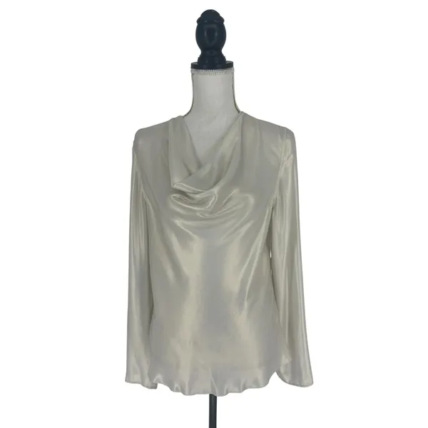 Diomi Reversible Cowl Neck Satin Blouse White Gold‎ Medium NWT - Image 2