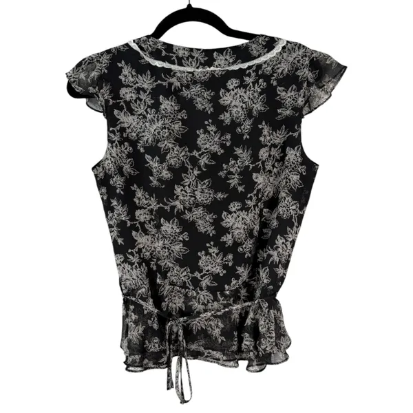 Loft Vintage Black Moody Floral Cottage Button Blouse Size 4 - Image 4