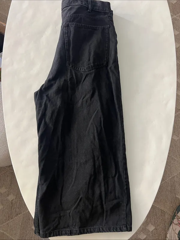 Zara High Rise Wide Leg Coulette Bermuda Crop Length Jeans Black Size 14 - Image 5