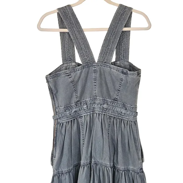 Ulla‎ Johnson Enzo Denim Dress Blue Cotton Tiered Midi Sweetheart Neck Size 4 - Image 8