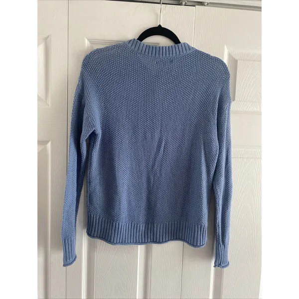 American‎ Eagle Henley Sweater Womens Blue Chunky Waffle Knit Cotton Size XS - Image 6