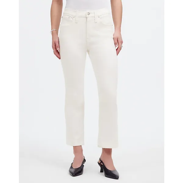 Madewell Kick Out Crop Jeans Pure White Stretch Mid Rise Flare NI961 US 24 NWT - Image 6
