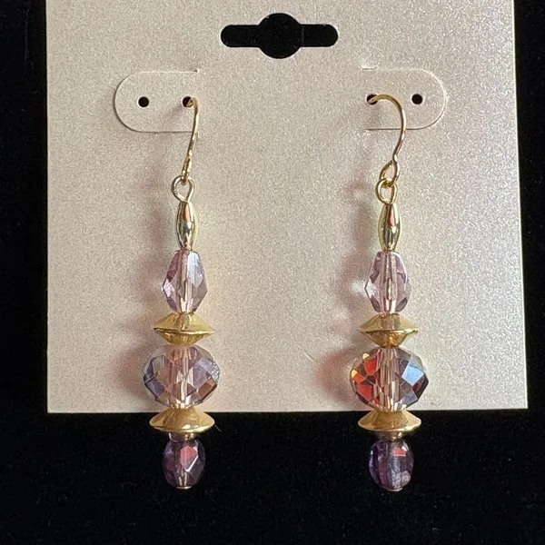 Gold &Purple Faceted Crystal Earrings 2" - Image 2