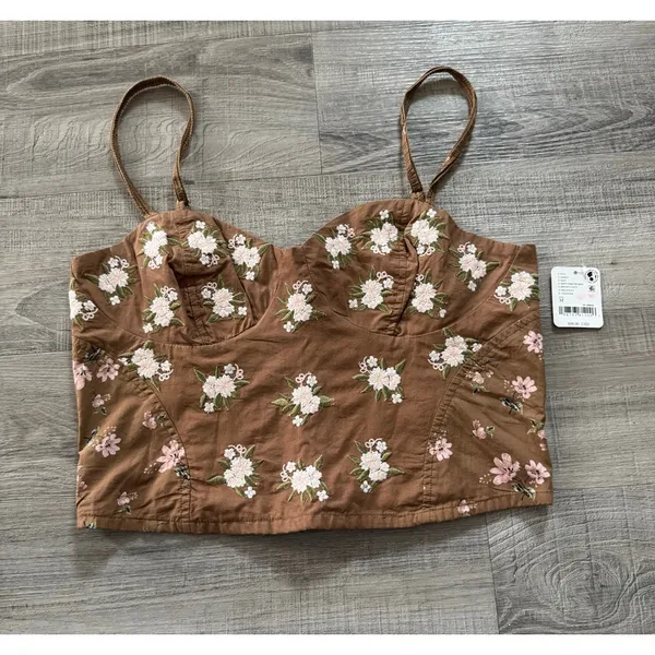 Free People Wild Flowers Embroidered Bustier Corset Top Cottagecore Med NWT Boho - Image 3