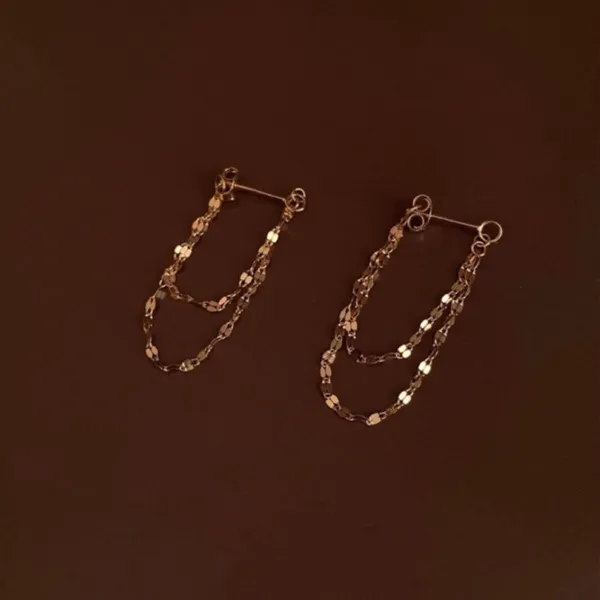 18K Gold Plated Gold Chain Tassel Dangle Drop Earrings for Women - Image 3