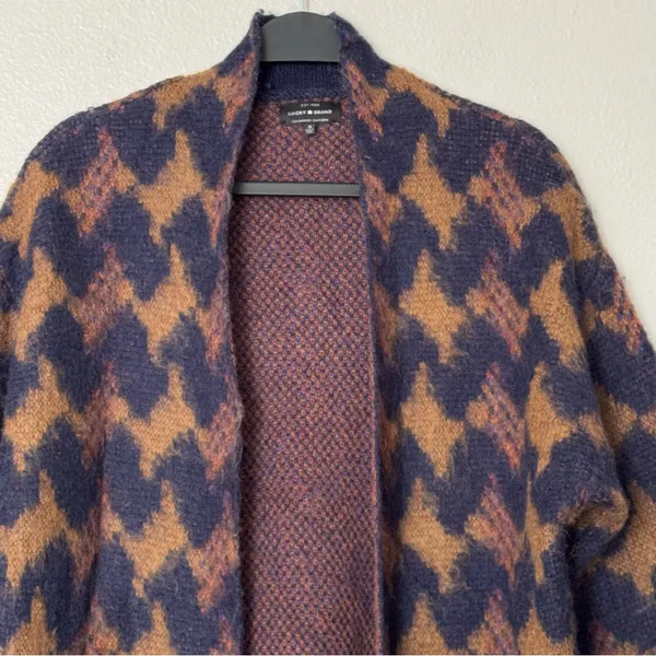 Lucky Brand Wool Blend Boho Longline lona Cardigan Brown/Navy Size Small - Image 4