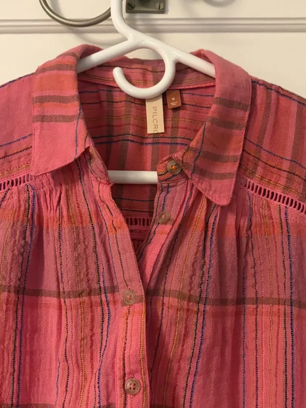 Pilcro Anthropologie Serena surf blouse embroidered plaid size medium oversized - Image 6
