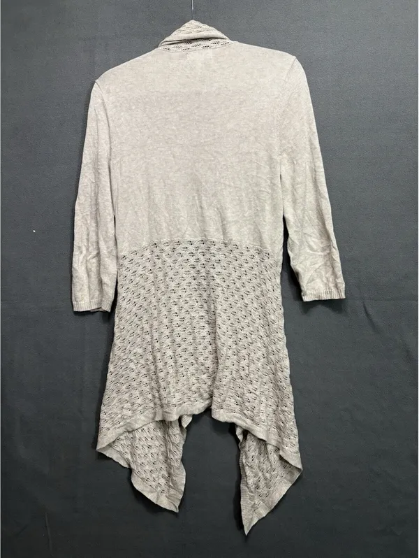 Dressbarn Petite L Beige Crochet Open Front Cardigan - Image 4