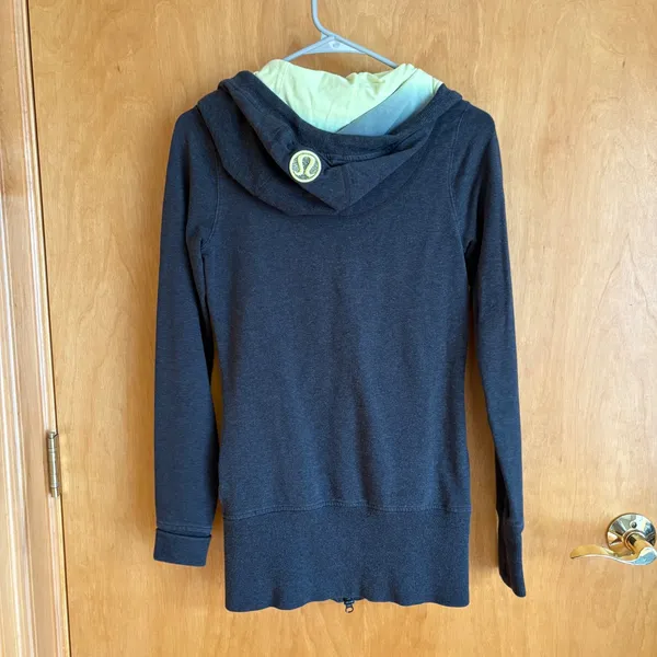 Lululemon Athletica Women Charcoal Grey Lime Green‎ Hoodie Jacket Size 4 - Image 5