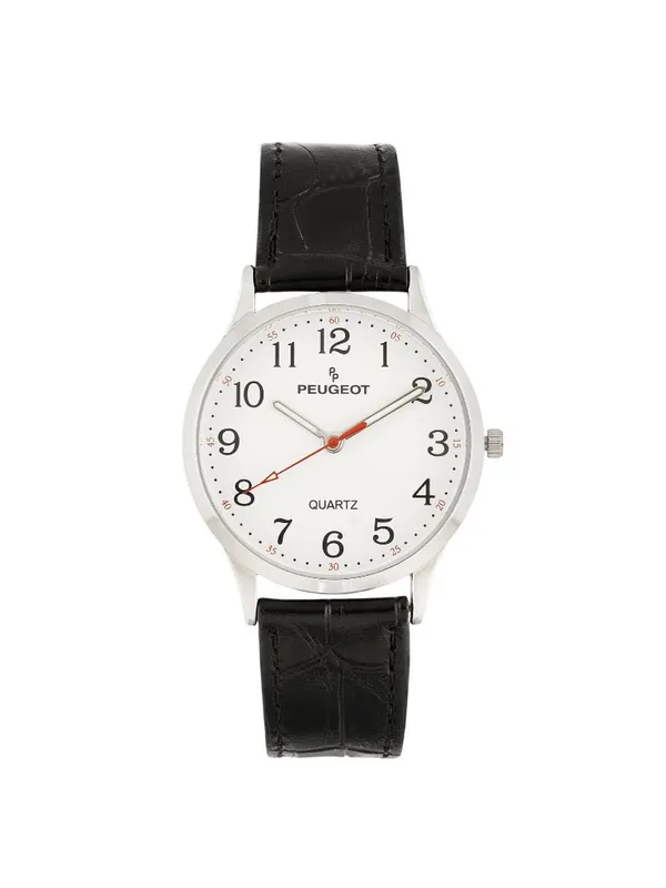 Peugeot Watch with Bold Arabic Numerals and Leather Band Black / Silver Gray - Image 6