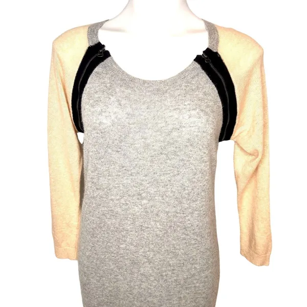 CLUB MONACO Knit Sweater Color Block Dress Grey‎ Cream Navy Size Medium Zipper - Image 2