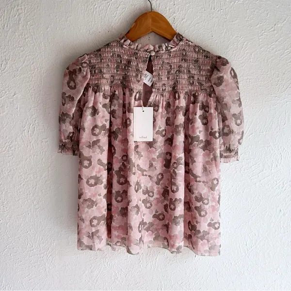 Aritzia Wilfred Wuthering Puff Sleeve Chiffon Blouse Pink/Bitter Sage 2XS NWT - Image 2