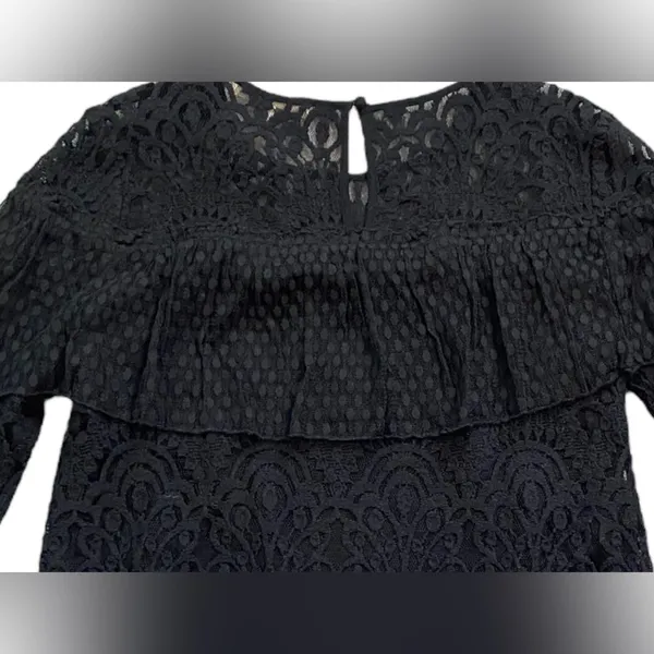 7 For All Mankind Black Sheer Ruffled Blouse with Bell Sleeves - Image 8