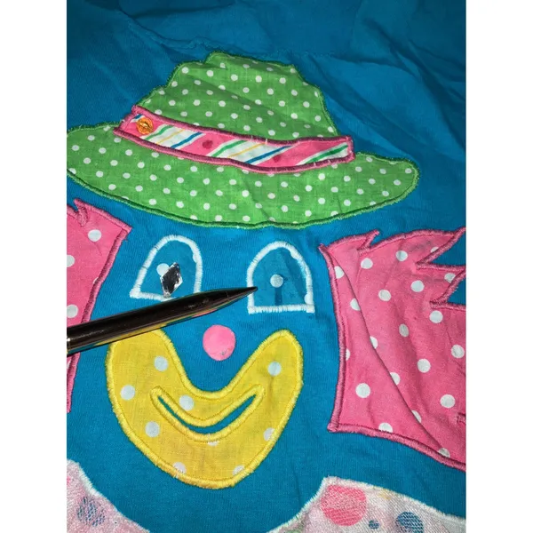 Vtg Clown Kidcore‎ T Shirt M Applique Polka Dot Ribbon Tie Funky Pop Art Unisex - Image 3