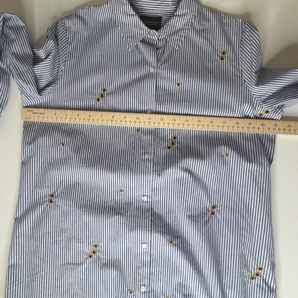 Scotch‎ & Soda Striped Star Embroidered Button Down Shirt Medium Blue Preppy - Image 13