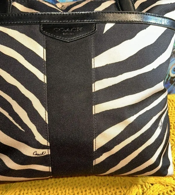 Coach Vintage Canvas Zebra Print Tote Shoulder Bag - Image 2